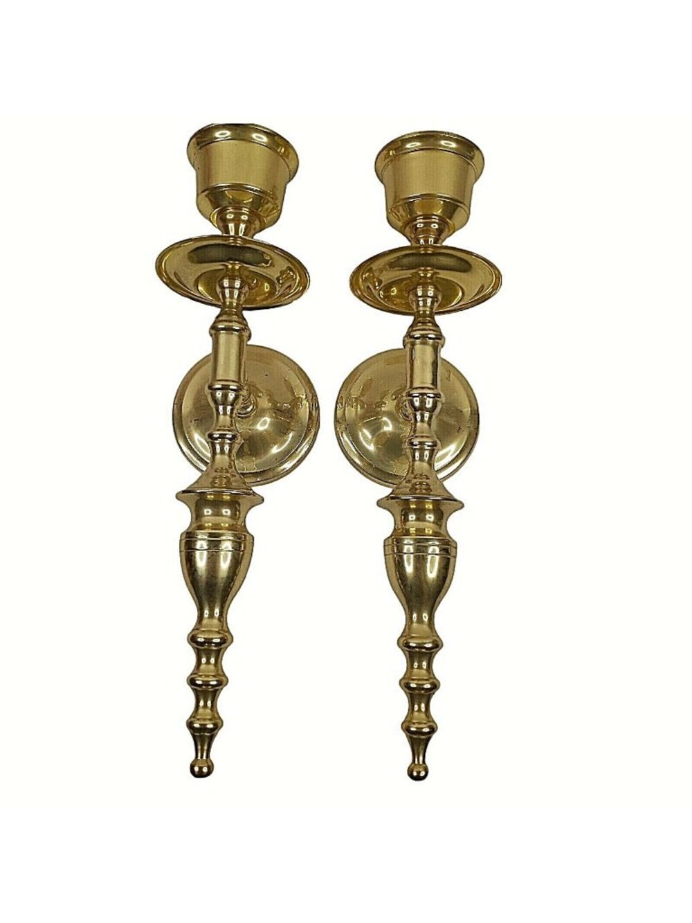 Vintage Brass Wall Candle Holders Pair Made India Ornate Polished Gold Finish